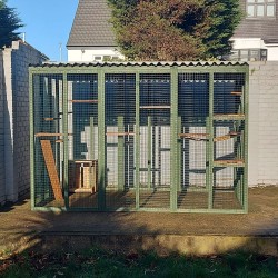 Waterproof Four-Sided Catio cat enclosure painted green.  182CM (6FT) X 274CM (9FT)